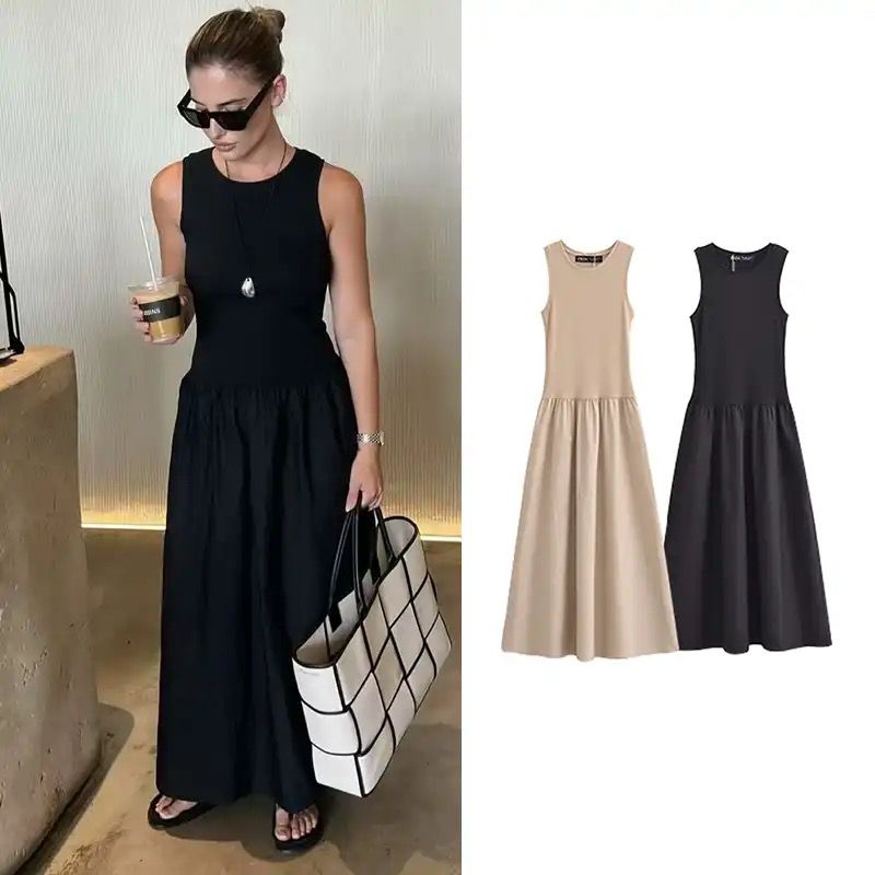 Keya Drop Waist Midi Dress In Black