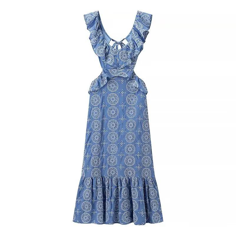 Kamiya Eyelet Cotton Summer Dress In Blue