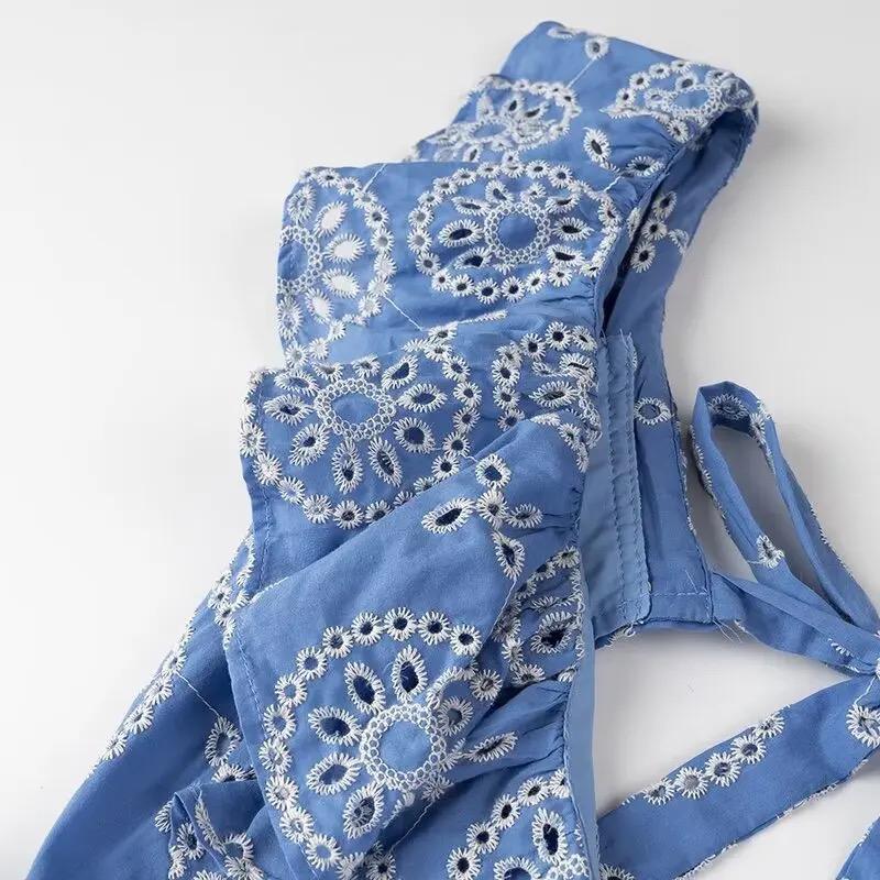 Kamiya Eyelet Cotton Summer Dress In Blue