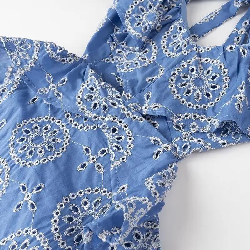 Kamiya Eyelet Cotton Summer Dress In Blue