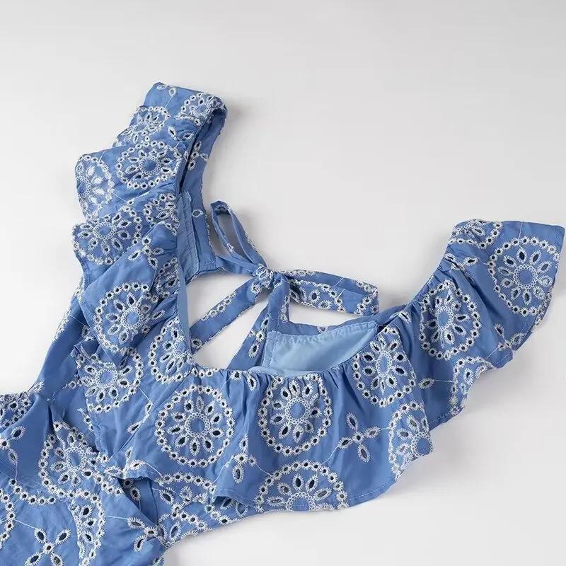 Kamiya Eyelet Cotton Summer Dress In Blue