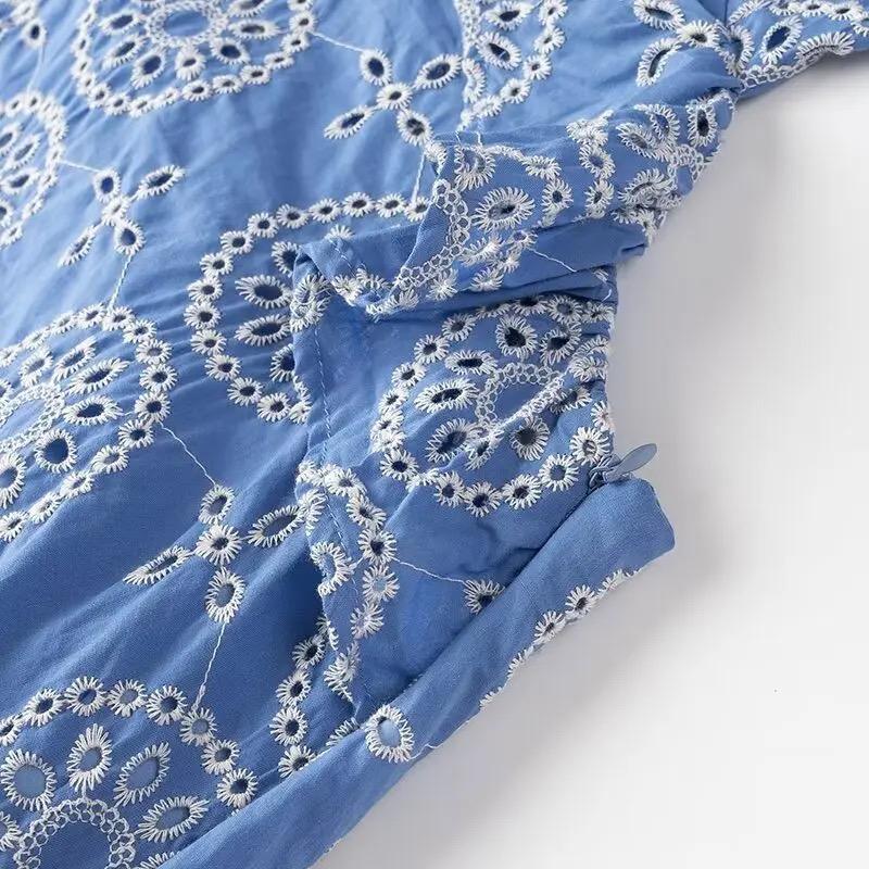 Kamiya Eyelet Cotton Summer Dress In Blue