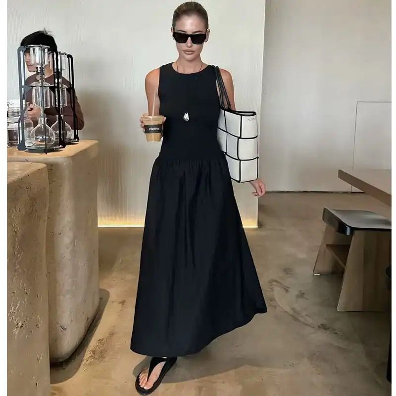 Keya Drop Waist Midi Dress In Black