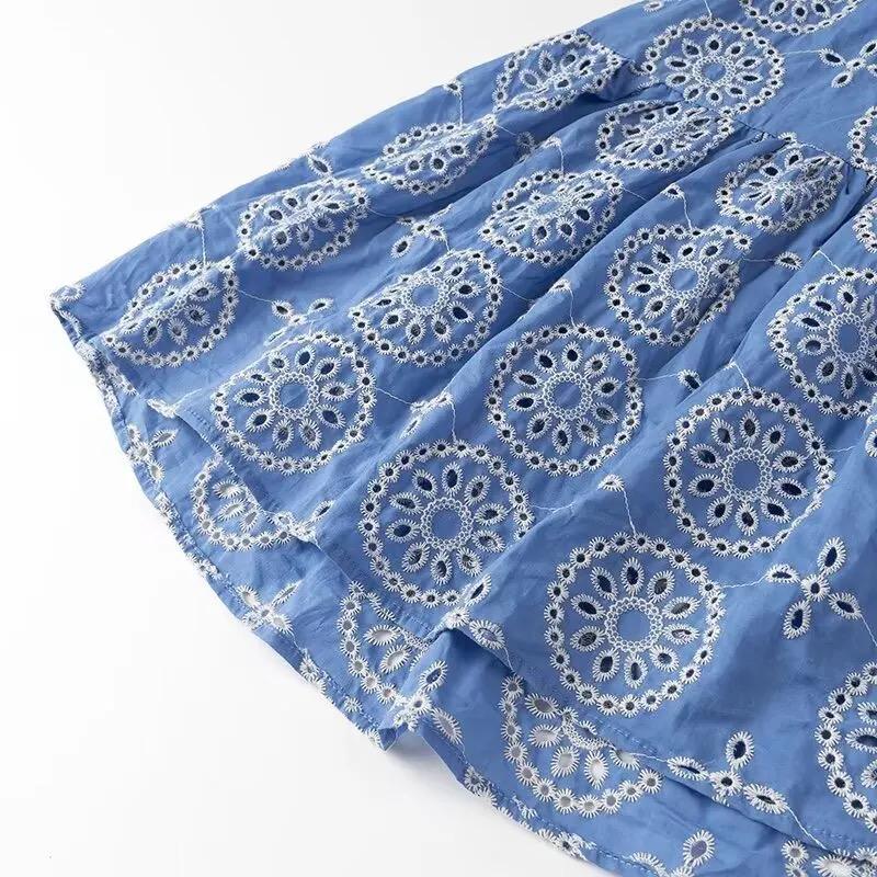 Kamiya Eyelet Cotton Summer Dress In Blue