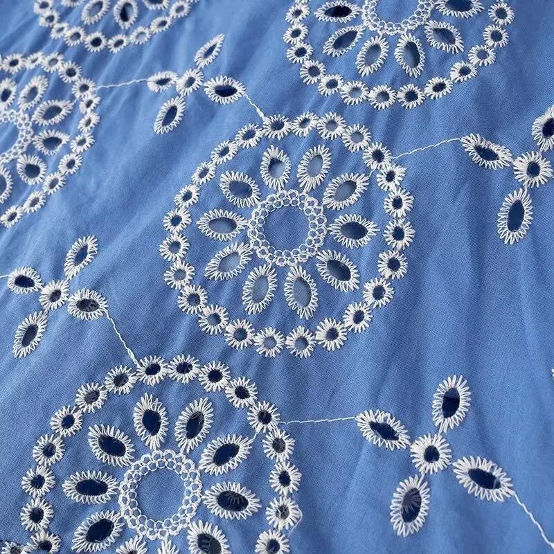 Kamiya Eyelet Cotton Summer Dress In Blue