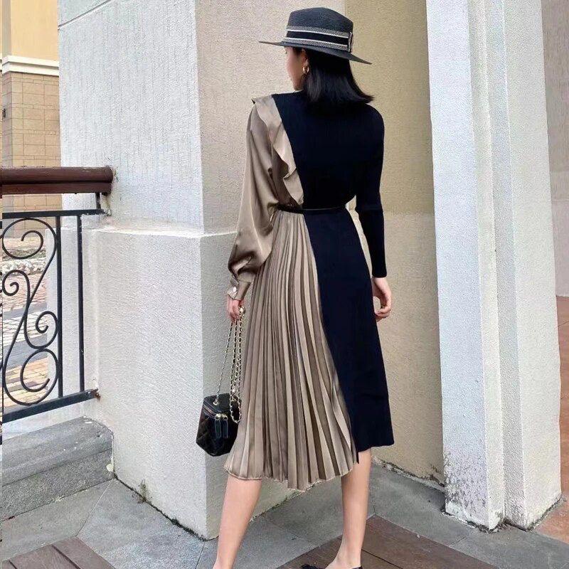 Imani Pleated Midi Dress In Black