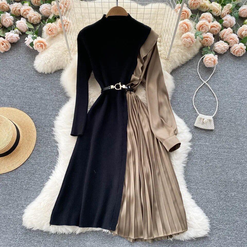 Imani Pleated Midi Dress In Black