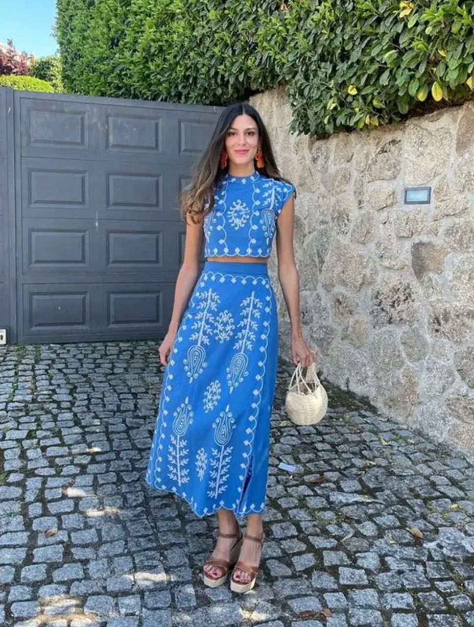 Louella Summer Set of Top and Skirt In Blue