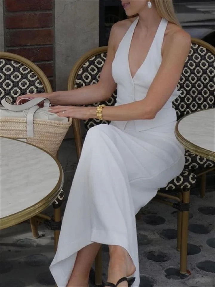 Ira Statement Vest Suit with Skirt In White