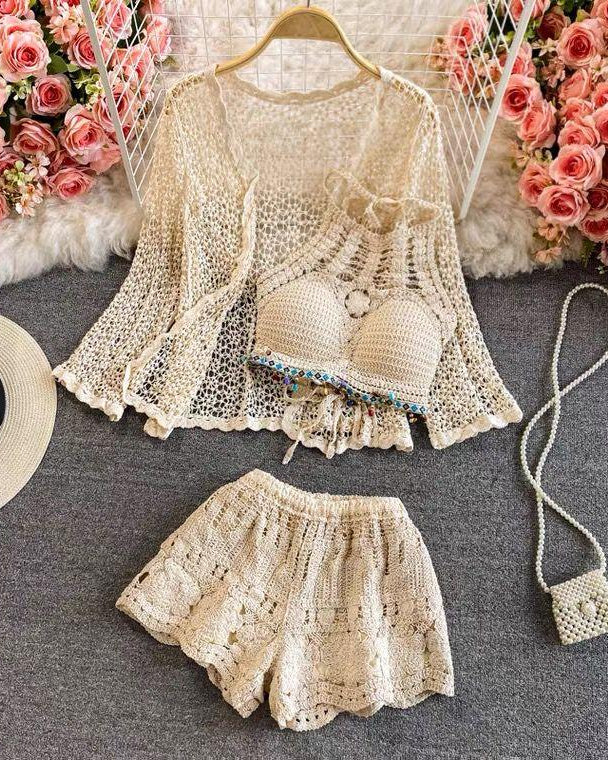 Jules 3 Piece Coord Set - Resortwear Set In Beige