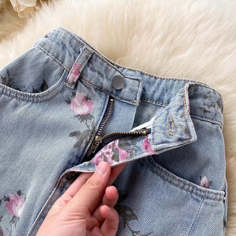 Juliana Slit Denim Skirts In Light Blue
