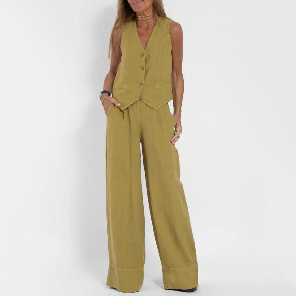 Laiden Statement Linen Vest Suit with Pants