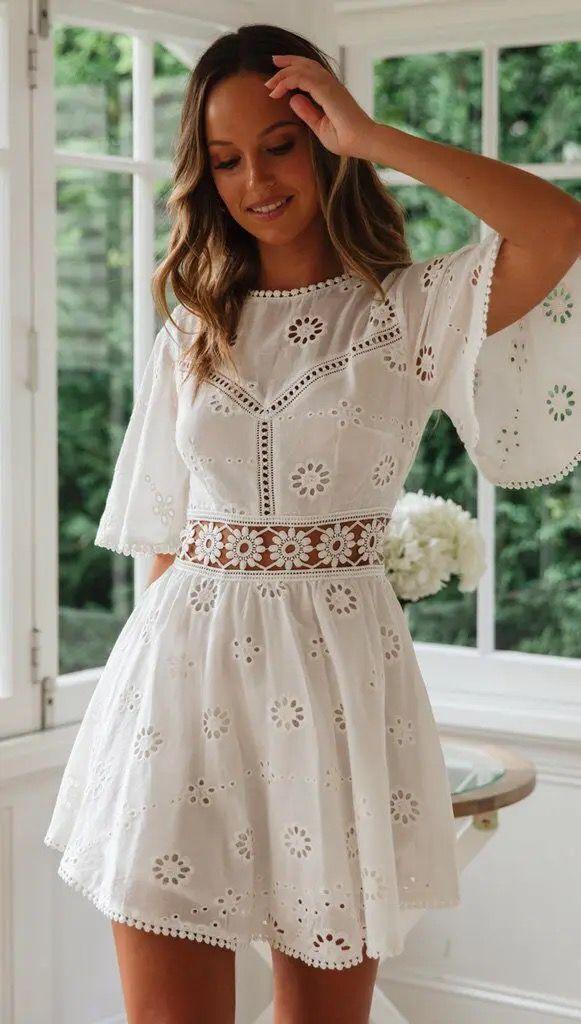 Lamaica Eyelet Cotton Dress In White