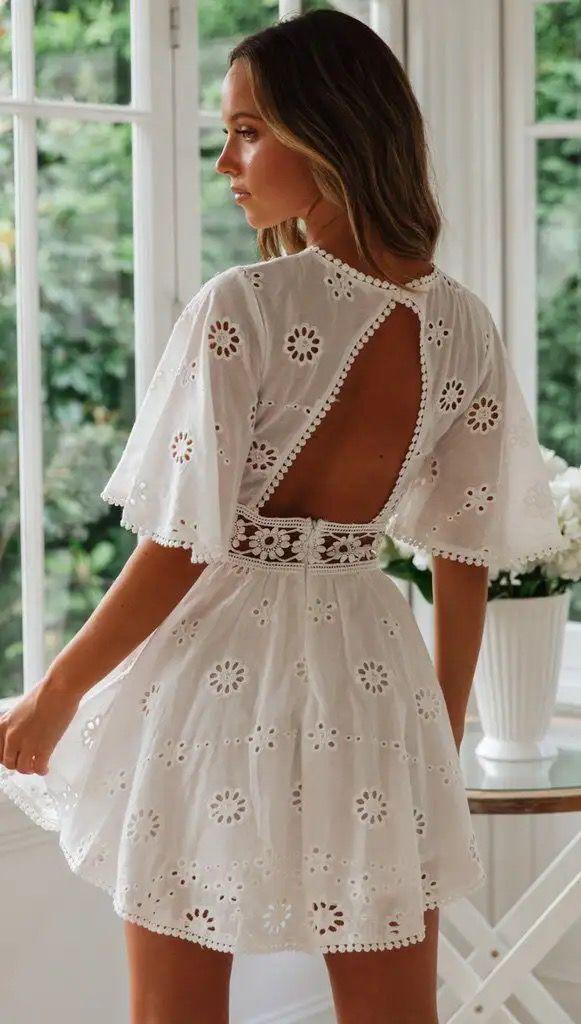 Lamaica Eyelet Cotton Dress In White