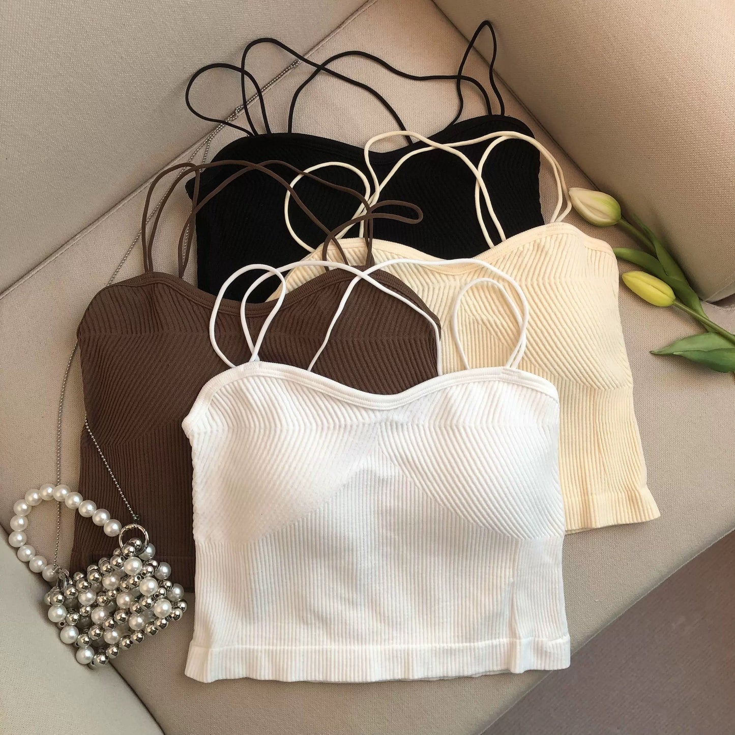 Leddo Tank Tops with Inbuilt Bra In White
