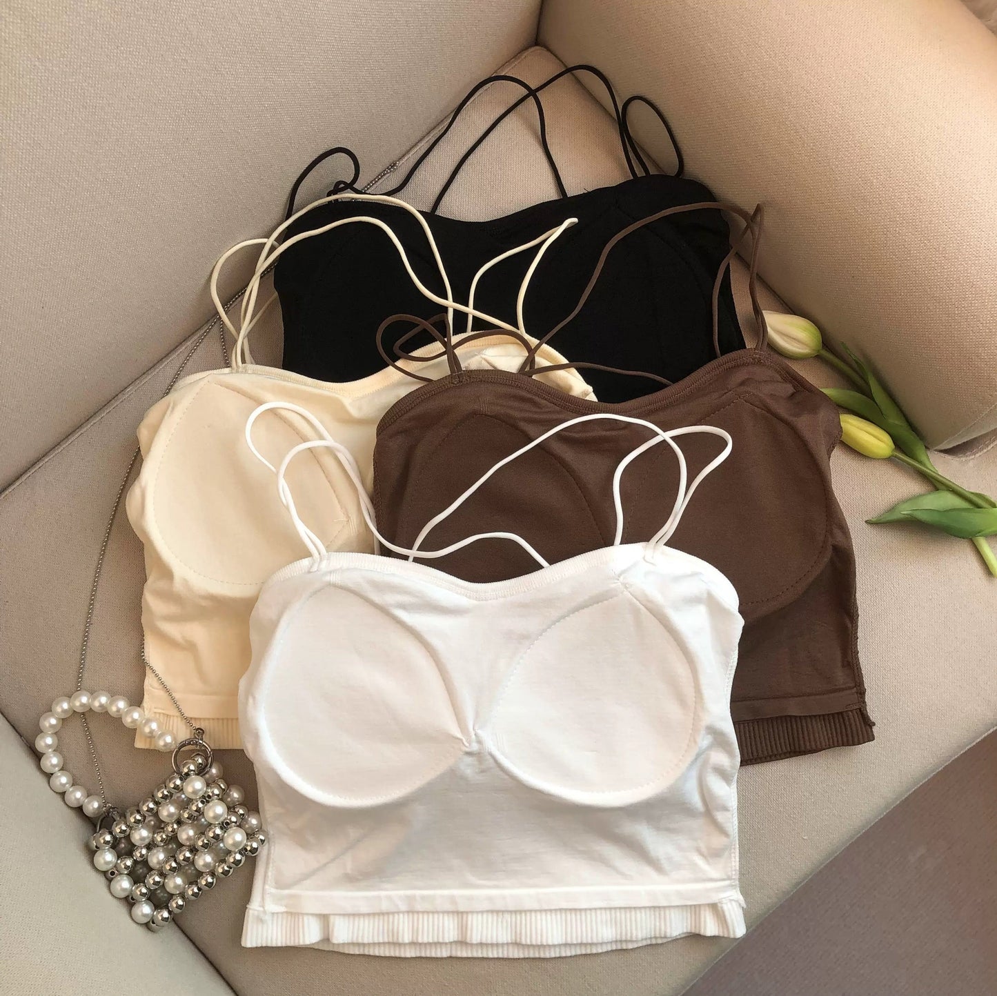 Leddo Tank Tops with Inbuilt Bra In White