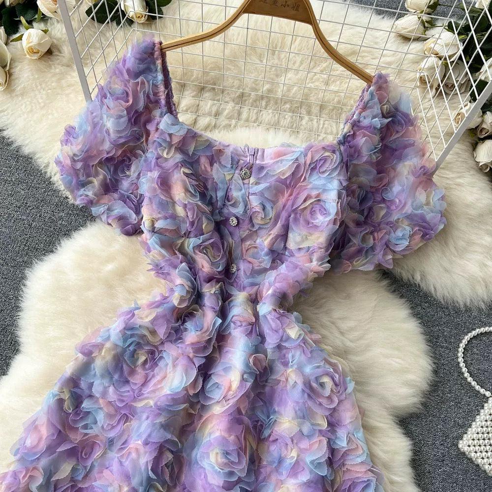 Lexis 3D Floral Dress In Lilac
