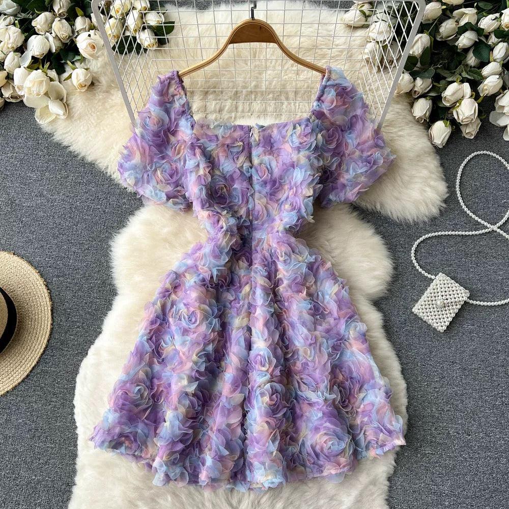 Lexis 3D Floral Dress In Lilac