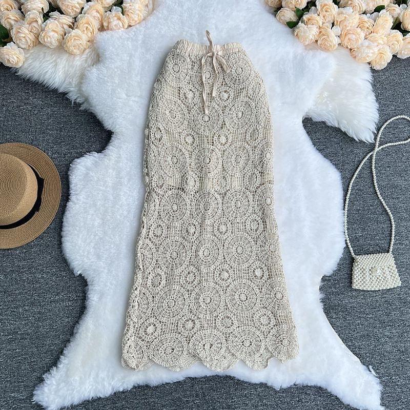 Lisa Crochet Coord Set In Beige
