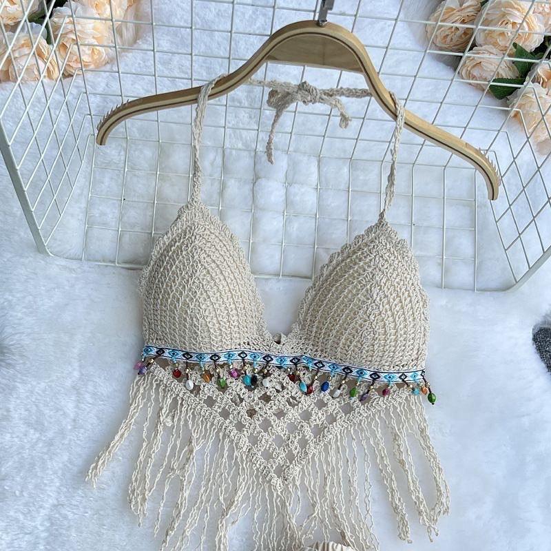 Lisa Crochet Coord Set In Beige