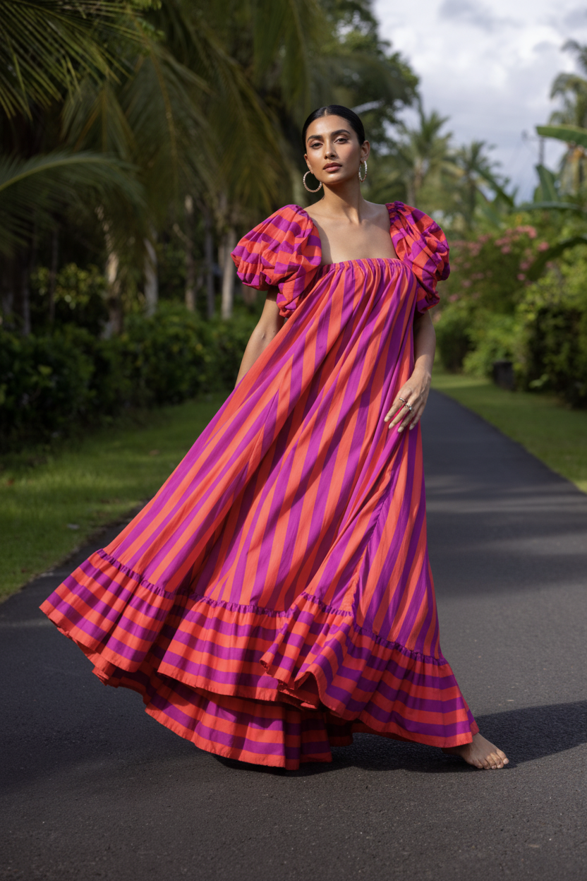 Lisba Luxury Striped Maxi Dress In Multicolor