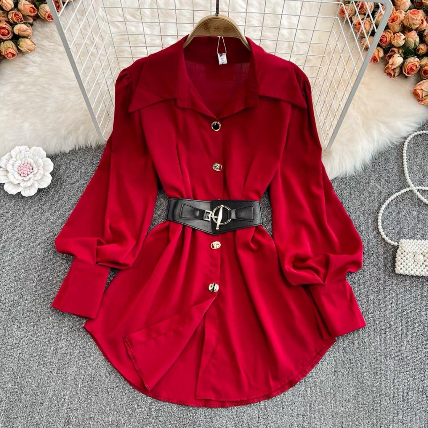Locaste Statement Shirt With Belt In Red