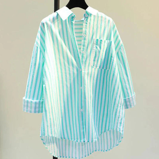 Lotus Striped Summer Oversized Shirt In Green