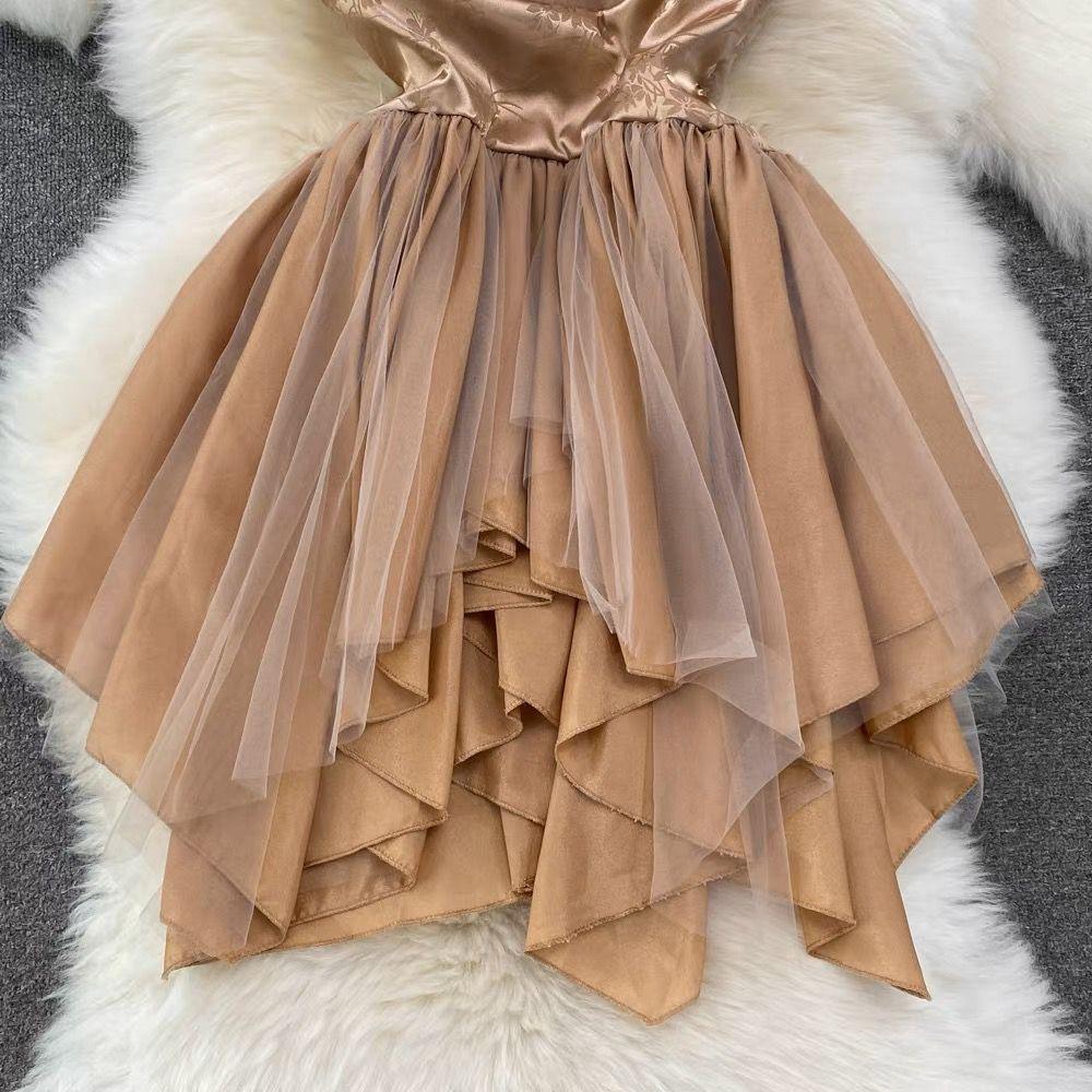 Louisa Mesh Detail Dress In Brown