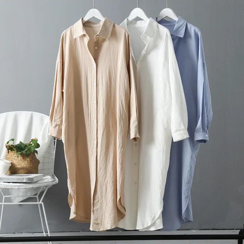 Lumia Luxe Cotton Long Shirt/ Dress In White