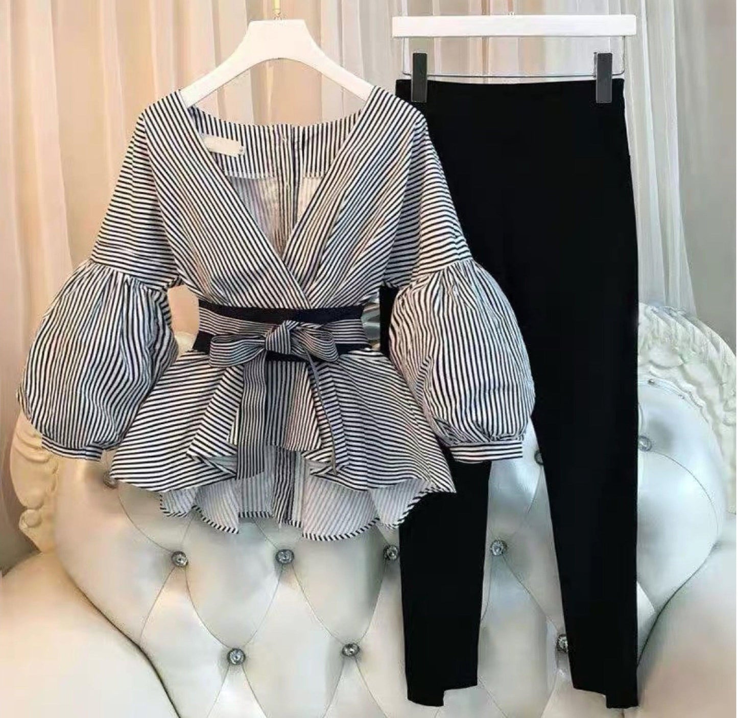 Luxury Bubble Sleeve Top with Pants