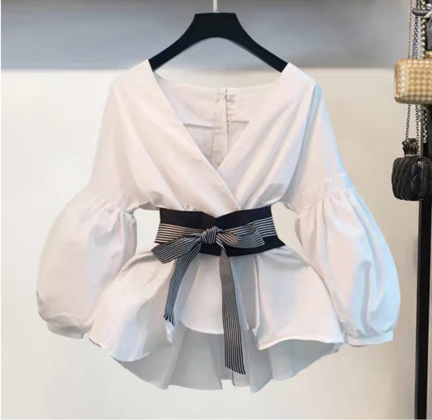 Luxury Bubble Sleeve Top with Pants In White
