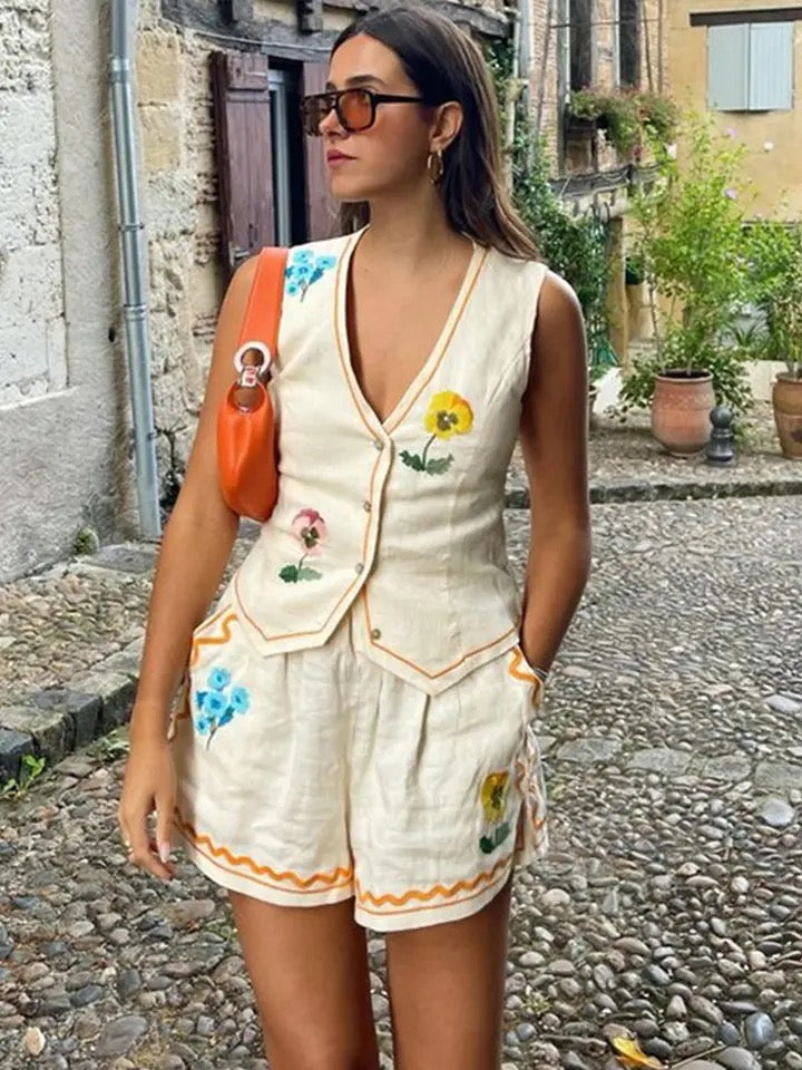 Maiko Summer Printed 2 Pc Coord Set In Off White