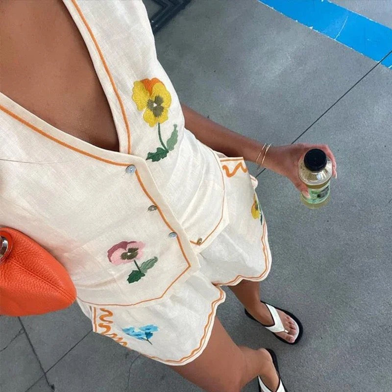Maiko Summer Printed 2 Pc Coord Set In Off White