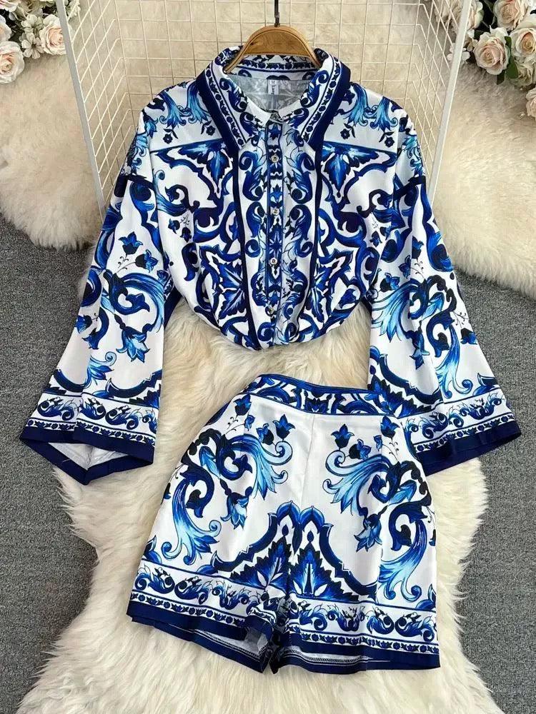 Mary Porcelain Coord Set In Blue