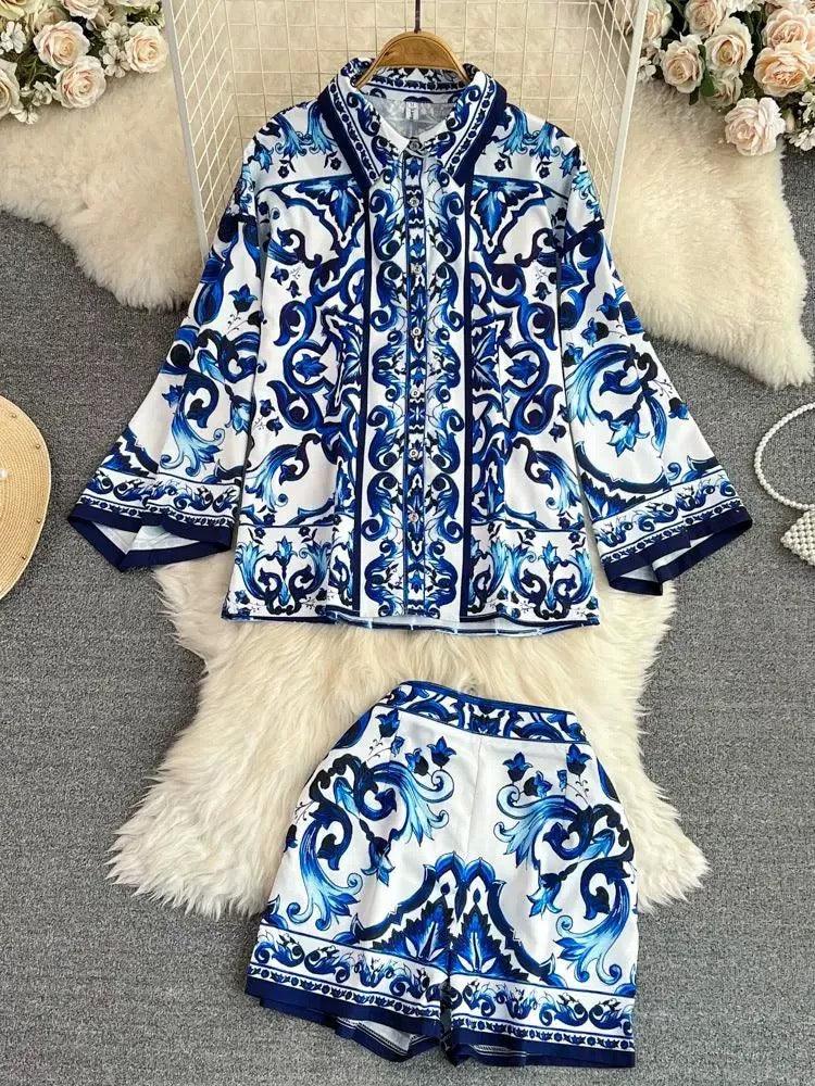 Mary Porcelain Coord Set In Blue