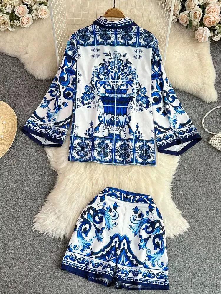 Mary Porcelain Coord Set In Blue