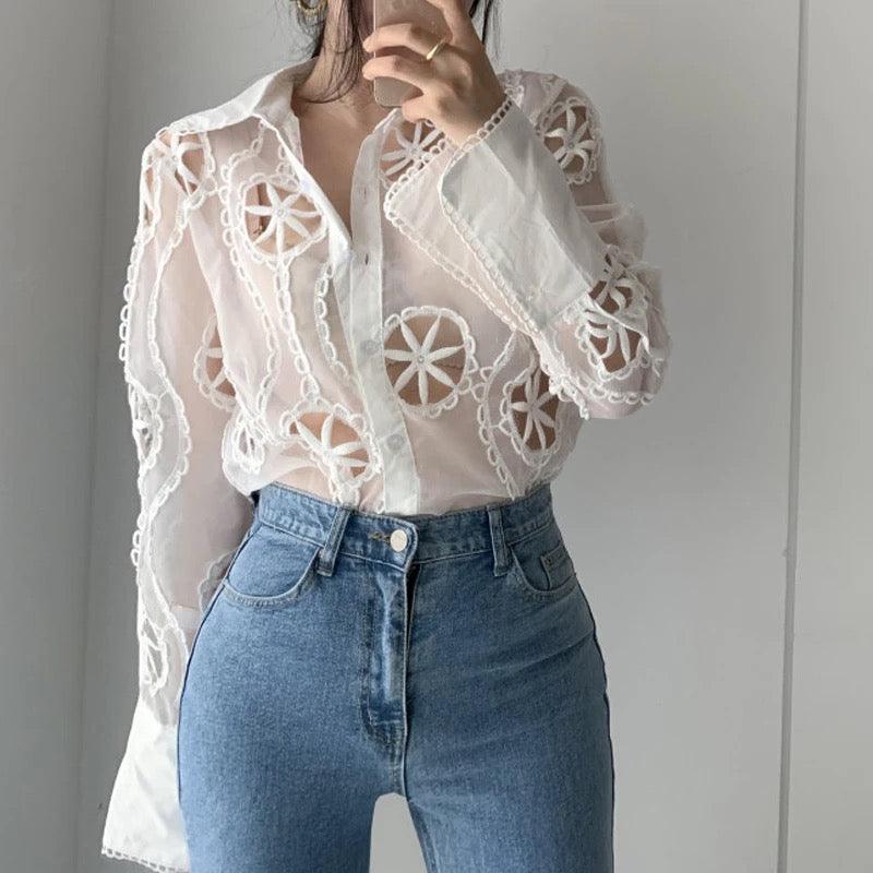 Milan Eyelet Blouse In White