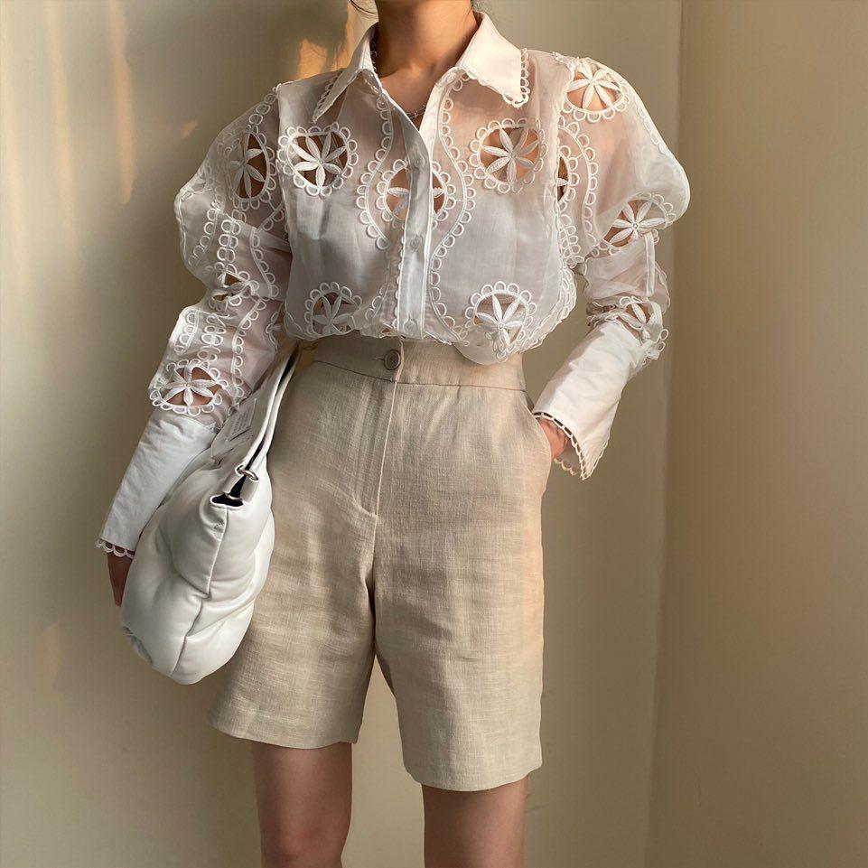 Milan Eyelet Blouse In White
