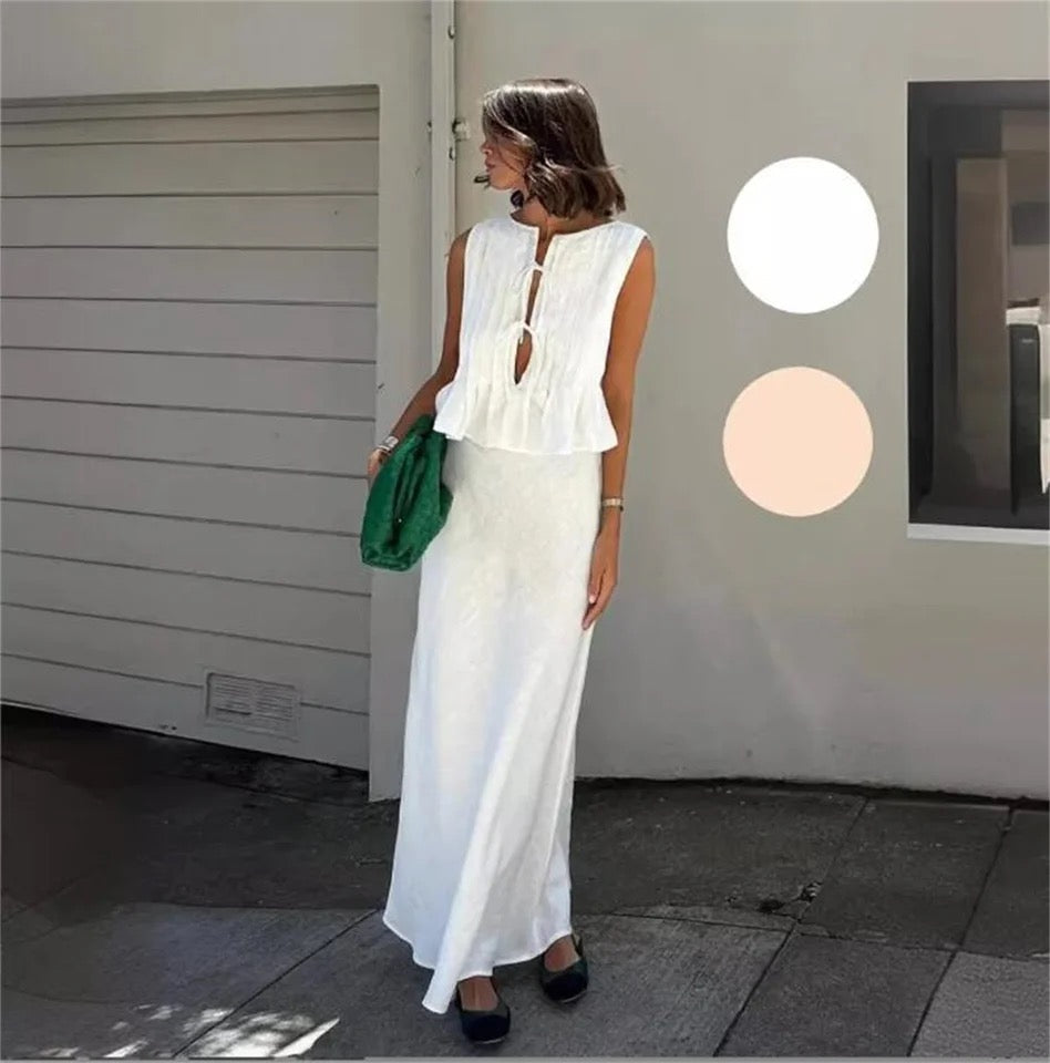 Miya Statement Vest Top with Skirt In White