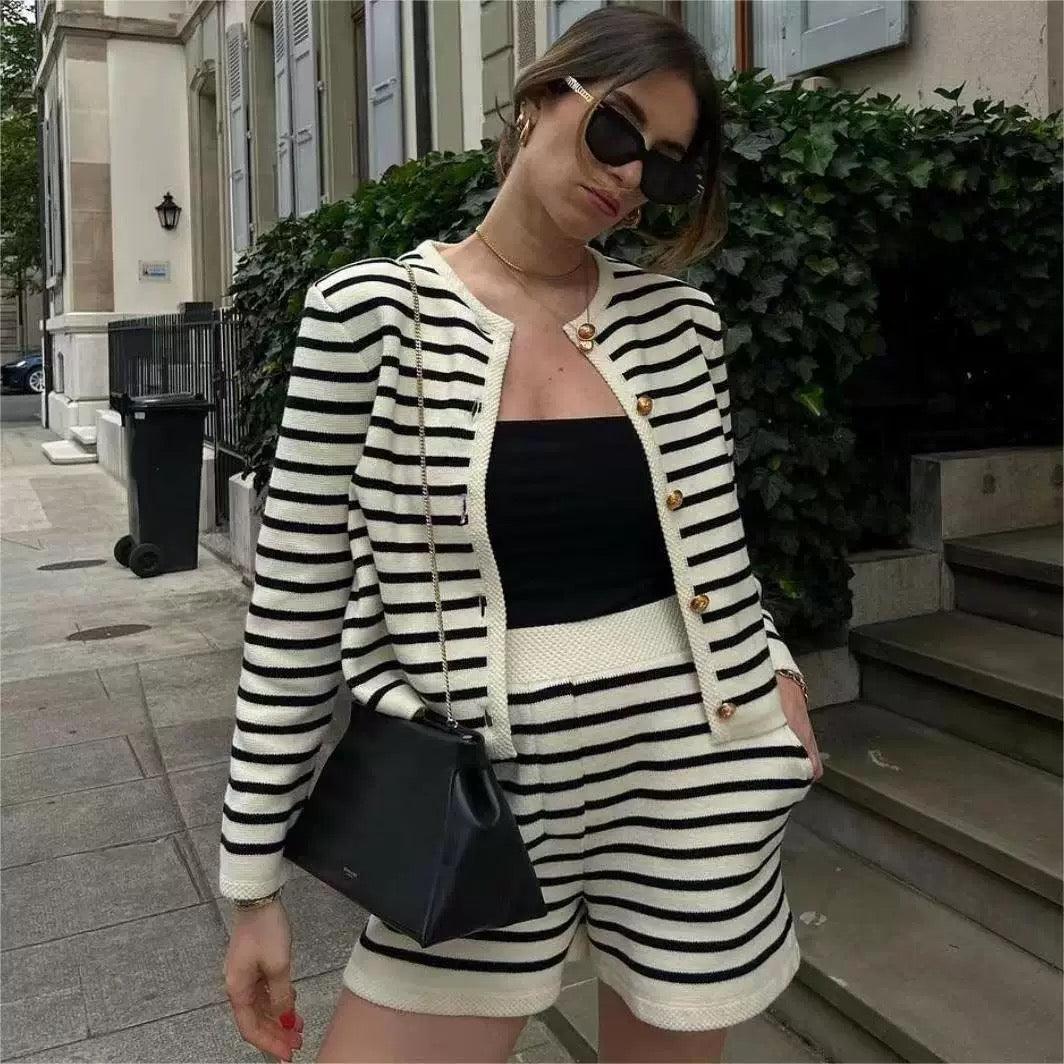 Narnia Striped Fall Co-ord Set In White