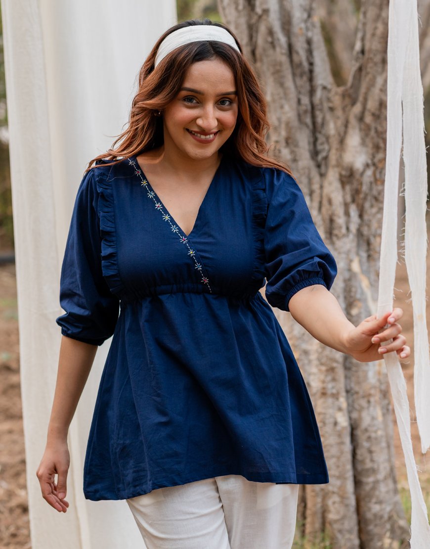 Navy Blue Peplum Top