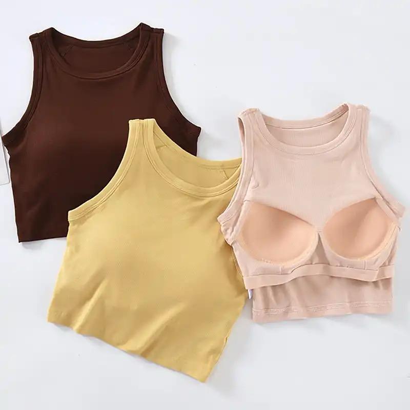 Nicole Tank Tops with Inbuilt Bra In Yellow