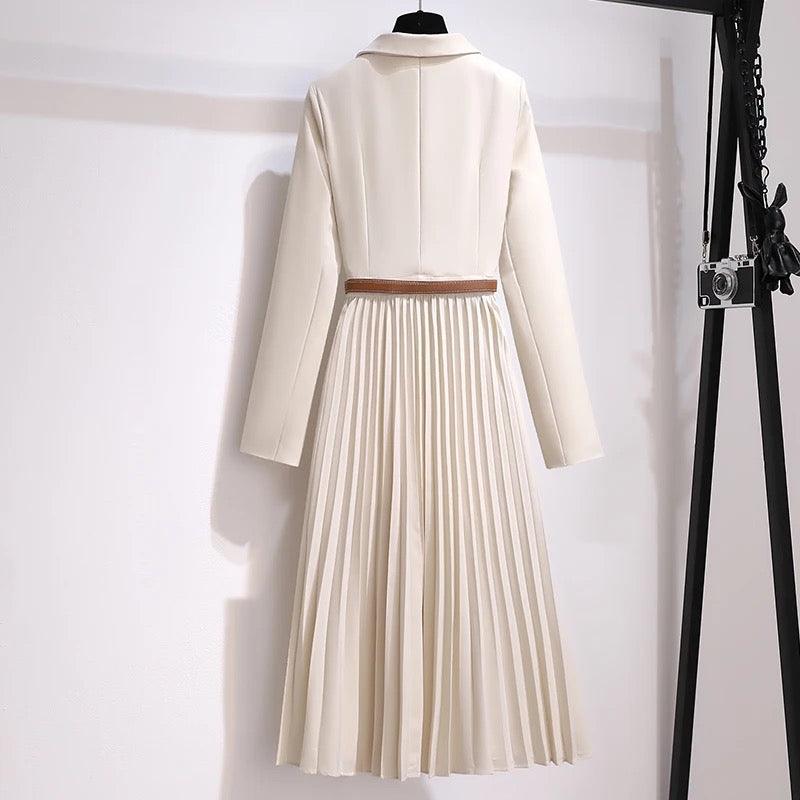 Nova Elegant Pleated Blazer Dress In Black