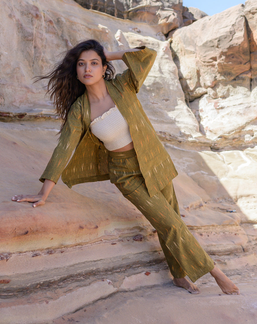Olive Brown Ikkat Co-ord