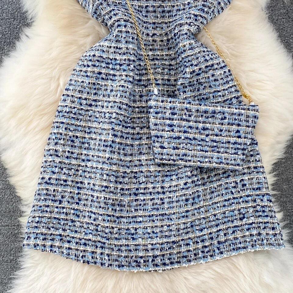 Orry Tweed Dress with Sling Bag In Blue