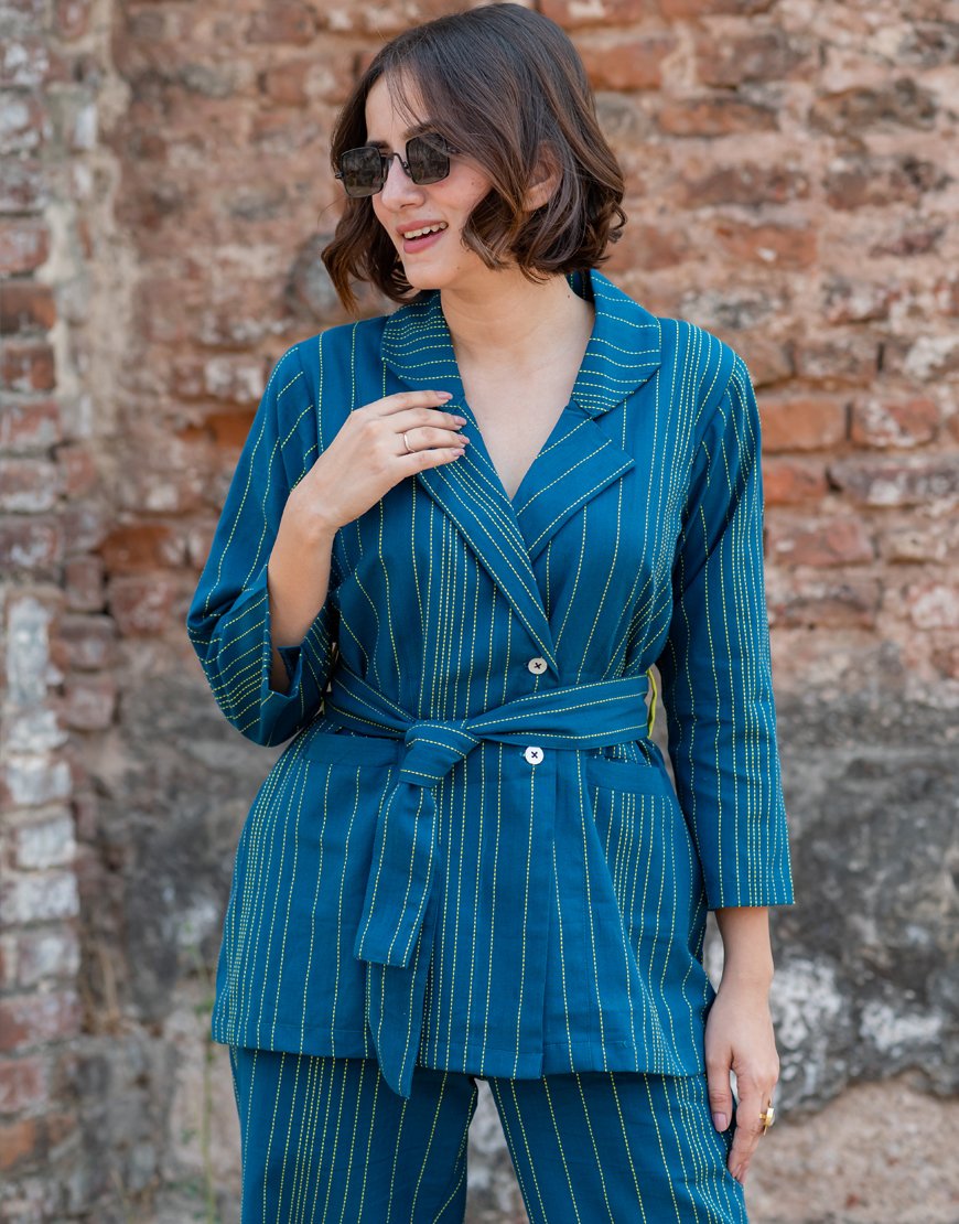 Peacock Blue Blazer Co-ord Set