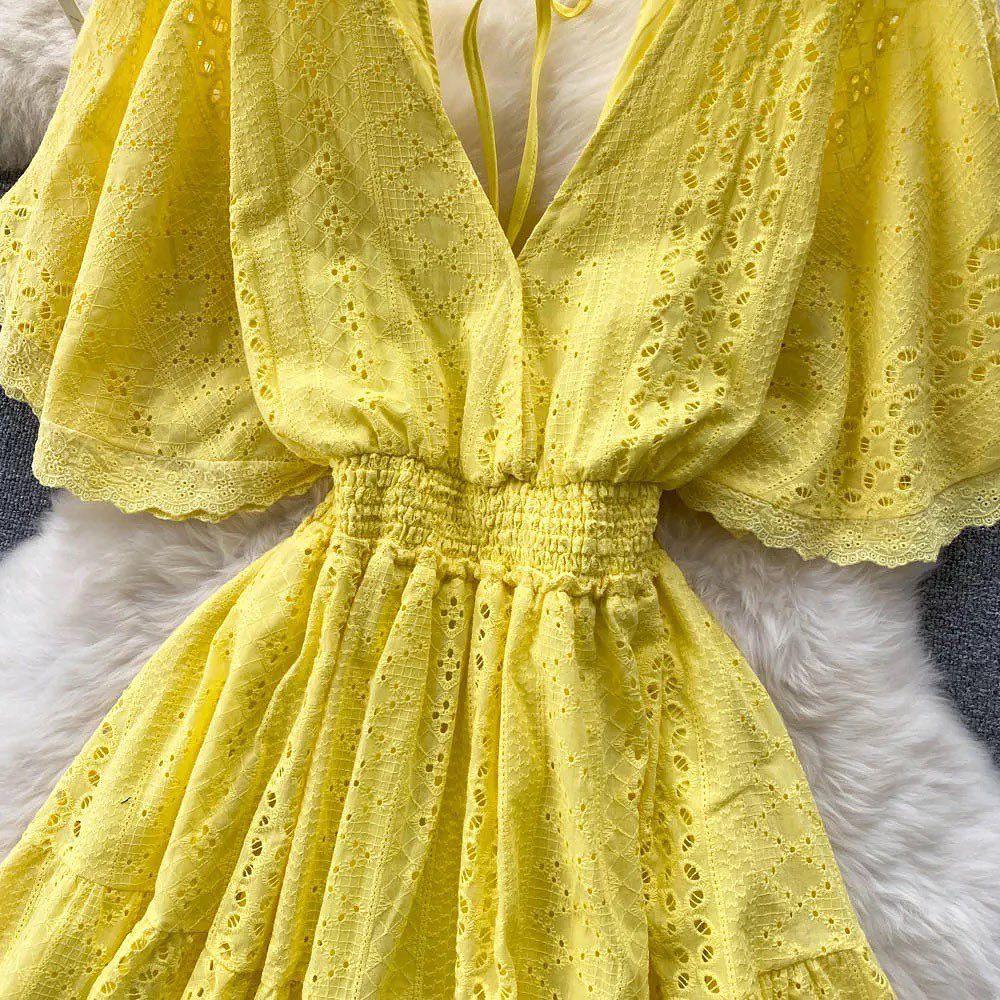Pepe Eyelet Dress In Yellow