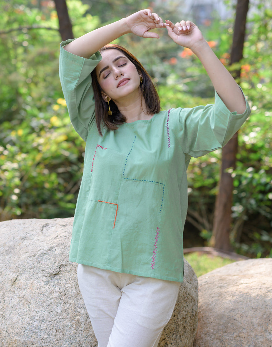 Pistachio Green Embroidered Top