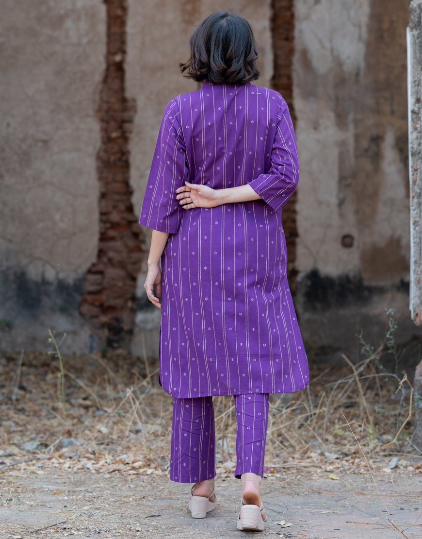 Purple Weave Co-ord Set with Stole