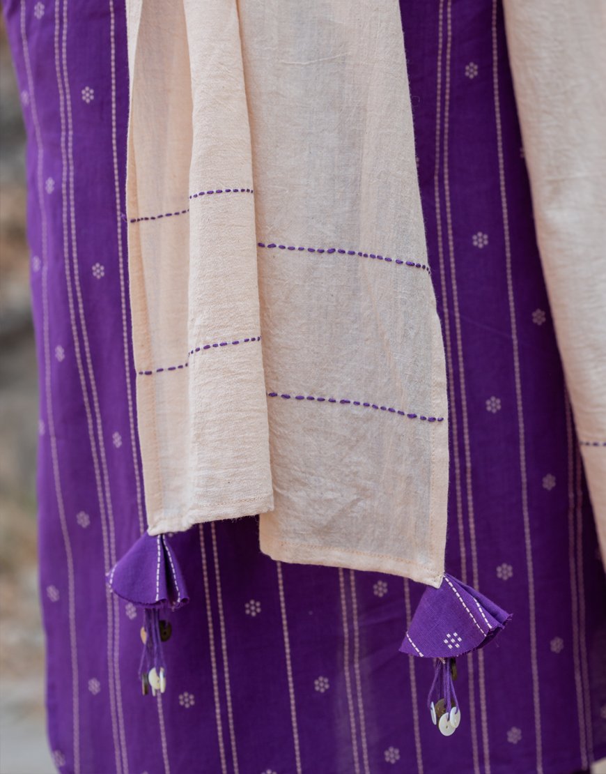 Purple Weave Co-ord Set with Stole